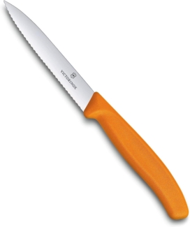 Victorinox, 6.7736. L9, Swiss Classic, Gemüsemesser, Extra scharfe Klinge, mit Wellenschliff, robuster Kunststoff-Griff, Orange, Made in Switzerland, Spülmaschinengeeignet