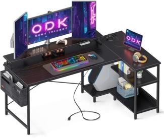 ODK Schreibtisch L Form 147x80cm Eckschreibtisch Weiß USB-Ladeanschluss Gaming