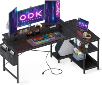 ODK Schreibtisch L Form 147x80 cm Eckschreibtisch Weiß USB-Ladeanschluss Gaming