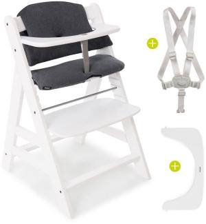 Hauck Hochstuhl Alpha Plus White, Mitwachsender Holz Baby Kinderhochstuhl mit Sitzauflage - verstellbar