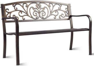 COSTWAY Gartenbank Parkbank Eisenbank Gartenmoebel Stahlrahmen, Ruhebank mit Rueckenlehnen, Sitzbank aus Gusseisen, Metallbank 127 x 60 x 85 cm