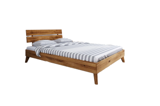 Bett Gerg 1 Sonderlänge 90x220 Wildeiche massiv mit Holzkopfteil und Holzbeinen