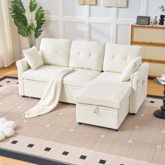 Ecksofa mit Schlaffunktion,Schlafsofa mit Bettkasten,L-Sofa mit Chaiselongue links oder rechts,Wohnlandschaft mit Stauraum und Chenille-Bezug