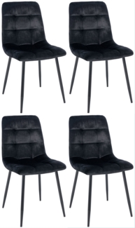 DELUKE® Esszimmerstühle 4er Set VOUL - Schwarz, Samt Gesteppter Polsterstuhl Küchenstuhl mit Bodenschonern Esszimmerstuhl Stuhl Esszimmer Küchenstühle Wohnzimmerstühle
