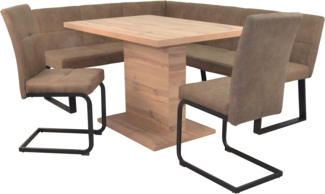 Trendige Eckbankgruppe Schenkel 150x190 cm, Säulentisch fix, Stoffbezug Vintage braun