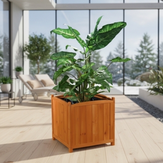 50cm Blumentopf eckig Blumen Pflanztrog Holz braun