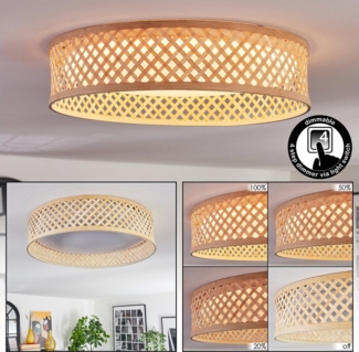 hofstein Deckenleuchte Deckenlampe dimmbar aus Metall/Bambus/Kunststoff in Weiß/Naturfarben, ohne Leuchtmittel, Deckenleuchte im Retro/Vintage/Boho-Design, Memory-Funktion, 24 Watt