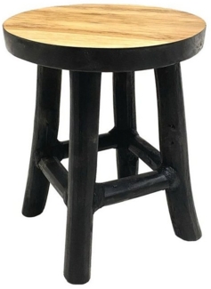 Spetebo Blumenhocker Teak Blumenhocker - schwarz / Ø 15 cm (Packung, 1 St, Massivholz), Holz Pflanzen Ständer mit 4 Füßen
