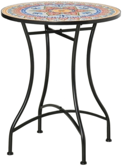 MC Star Gartentisch Mosaiktisch rund Bistrotisch Beistelltisch mit Mosaikplatte Keramik (Metall Rot+Blau+Weiß Ø60 cm)