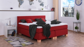 Meisterbetten Boxspringbett Vita 200x200 in W-Red, Matratzenbezug Nano, Komfortschaum-Topper