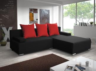 Ecksofa Sofa LUCY mit Schlaffunktion Schwarz / Rot Ottomane Rechts