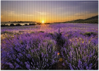 Wallario Schaum-Badematte Sonnenuntergang über dem Lavendel, Höhe 5.5 mm, rutschhemmend, geeignet für Fußbodenheizungen, Polymer-Schaum, rechteckig