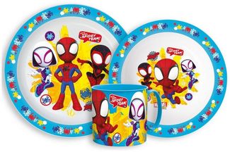 Spiderman Kindergeschirr-Set Spidey Geschirrset Mikro Kunststoff mit Becher 265ml