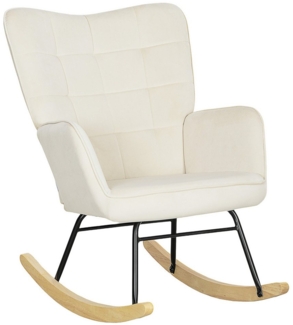 HOMCOM Schaukelstuhl, Schaukelsessel mit Samtoptik, Armlehne, Sessel mit Holzkufen, Relaxsessel für Wohnzimmer, Schlafzimmer, Beige