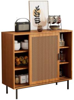 Refined Living Sideboard Küchenschrank, Kommode Aufbewahrungsschrank mit 2 Schiebetüren (Maße: B100/H90/T37 cm, Landhausstil Beistellschrank, Wohnzimmermöbel mit Rattan-Türen, mit Verstellbare Ablage, Menschliches Design, Stabile Konstruktion), Ausreic...