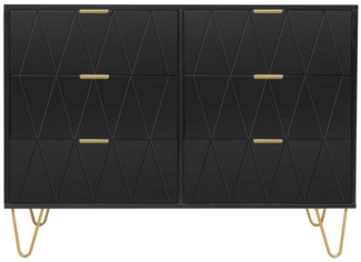 UEV Kommode mit 6 Schubladen, Sideboard für Schlafzimmer Wohnzimmer (100 x 34 x 73 cm Mehrzweckschrank mit gold Fuß, Highboard, Sideboard mit Schubladen, Schmal kommode), Küchenschrank Buffet TV Board Schrank mit Füße Aufbewahrungsschrank