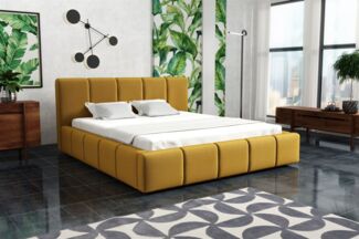 Polsterbett Bett Doppelbett GENUA Komplettset 120x200cm Stoff Monolith Gelb