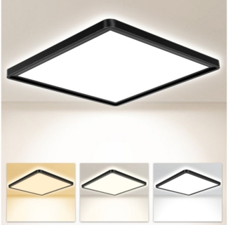 POPOLIC LED Deckenleuchte Deckenlampe 3200LM Modern LED Decklit, 3Farben - 3000K/4000K/6500K, Quadrat Flach Modern Schlafzimmer Lampe, IP54 Wasserfest, Ø30cm