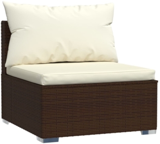 vidaXL Garten-Mittelsofa mit Kissen Braun Poly Rattan 317504