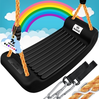 KIDIZ® Schaukel Kinderschaukel Set - Ink. Zubehör Schaukelsitz Schaukelbrett Garten Outdoor Indoor Brettschaukel für Kinder zum Schaukeln aus Kunststoff Höhenverstellbar Rutschfest Schwarz