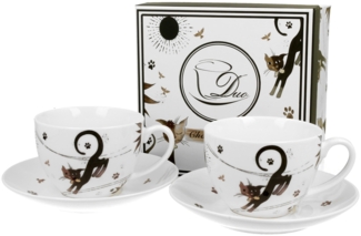 DUO ANIMALS 2er-Set Tassen 280 ml CHARMING CATS mit Untertassen, New Bone China Porzellan