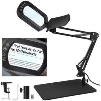 QUBEBU Lupenlampe Lupenleuchte 10X Lupenlampe Schreibtischlampe Lupe mit Licht Ständer, 1 Kits, Dimmbar in 5 Farben, verstellbarer Standfuß, 360° schwenkbar, für Arbeit, Lesen, Hobbys, Nähen, Basteln, Juweliere, Modellbau