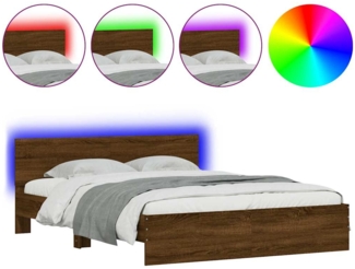 vidaXL Bettgestell mit Kopfteil LED-Beleuchtung Braun Eichen-Optik 3207608