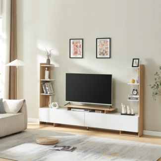 Fernsehschrank Rauki 233x31x141 cm Weiß/Eicheoptik [en. casa]