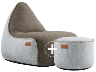 RETROit Cobana Outdoor Sitzsack Loungsessel mit Hocker – Sparset braun/weiß - we...