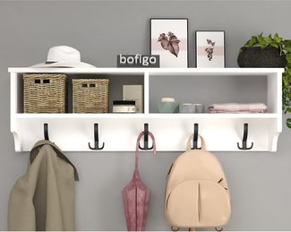 Wandgarderobe mit Ablage 120.0 x cm Spanplatte Weiß 90729977 [en. casa]