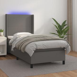 vidaXL Boxspringbett mit Matratze & LED Grau 80x200 cm Kunstleder 3139233