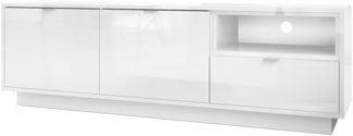 TV Board Lowboard Metro, Korpus in Weiß Hochglanz / Fronten in Weiß Hochglanz mit Einsatz in Weiß Hochglanz