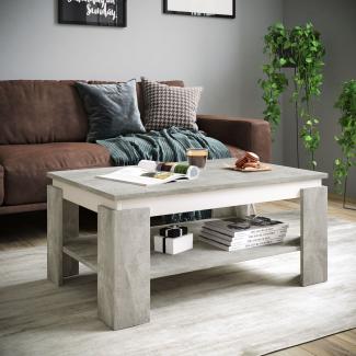 Couchtisch >TIM II< in beton/weiß aus Holzwerkstoff - 90x40x60cm (BxHxT)