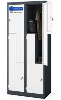 Umkleideschrank Spind OSLO - 4 Abteile mit Lüftungsschlitze | Umkleidespind Metall Schließfachschrank Garderobenspind, 185x80x45cm Anthrazit-Weiß