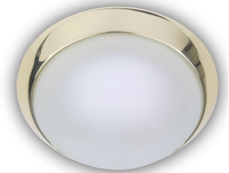 Deckenleuchte, Glas satiniert mit Klarrand, Dekorring Messing poliert, Ø 25cm