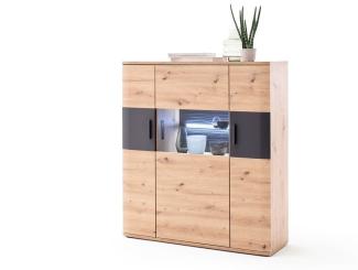 expendio Highboard Claas 2, Balkeneiche Nb. / anthrazit Nb. 120 x 134 x 37 vormontiert mit 3D-Rückwand