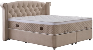 Bett Mello / Marven , Stoff , Beige , 214 x 124 x 217 cm
