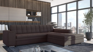 Ecksofa Schlafsofa Sofa LUSAKA in Stoff Lincoln Schokobraun Ottomane Rechts