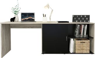 FMD Möbel - VALLEY - Schreibtisch - melaminharzbeschichtete Spanplatte - Eiche Nb / schwarz Perl - 118 x 75 x 124,5cm