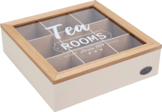 Koopman Teebox Teekasten Teekiste 9 Fächer MDF 24 x 24 x 7 cm Aufbewahrung, Holz, (1-tlg), Teekiste, mit Klappdeckel, Teeaufbewahrung, 24 x 24 x 7 cm, Holzkiste