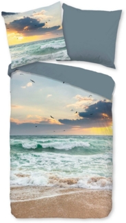 PURE luxury collection Wendebettwäsche Samui, Microfaser, 2 teilig, Mikrofaser, Pflegeleicht, Reißverschluss, Wendeoptik, Strand, Meer