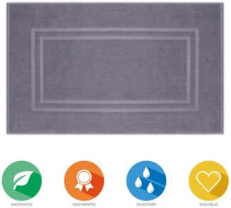 Lavea Badematte Bali, Höhe 3 mm, rutschhemmend, beidseitig nutzbar, strapazierfähig, fußbodenheizungsgeeignet, waschbar, schnell trocknend, Bio-Baumwolle, rechteckig, hochwertiger und nachhaltiger Premium Duschvorleger – saugstarke Faser