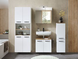 Saphir Hochschrank Quickset 500, Badschrank 61,6 cm breit, 4 Türen 4 Einlegeböden, 1 offenes Fach, Badezimmer-Hochschrank