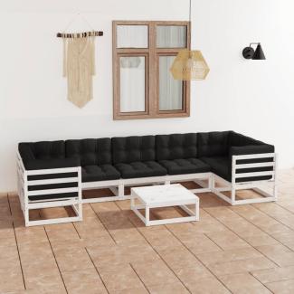 vidaXL 8-tlg. Garten-Lounge-Set mit Kissen Weiß Massivholz Kiefer 3077310