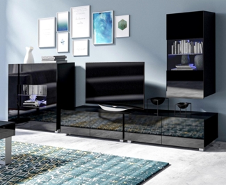 AX LIVING Wohnwand Wohnzimmer „Kossana 17“ Modernes Design in Schwarz
