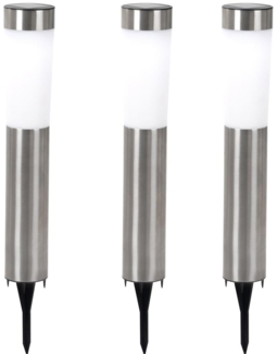 3er Set LED Solarleuchte, Edelstahl, Erdspieß, H 56 cm
