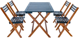 DELUKE® Holz Gartenmöbel Set 5-teilig GETI - Wetterfest | Outdoor Essgruppe 4 Personen Gartentisch Gartenstühle Balkonmöbel Set, Braun/Grau