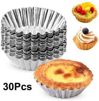 ZEUOPQ Backform 30 Stück Eierkuchenform, Aluminium-Puddingform, Muffin Förmchen, (Eierkuchenform, Egg tartelette förmchen 30-tlg), Backform für Tart,Muffin,Pudding(7*2cm)