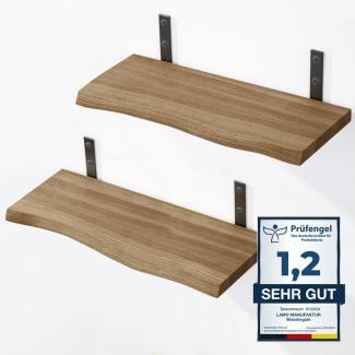 LAMO Manufaktur Wandregal Wandhalter 2er Set, Komplett-Set mit Baumkante, 20mm stake Massivholzplatte