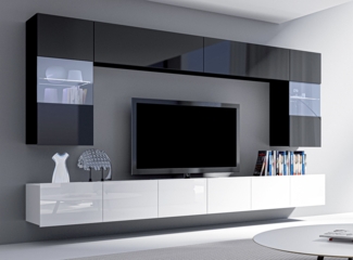 AX LIVING Wohnwand Modern „Kossana 1“ – 300cm Breite, Schwarz/Weiß